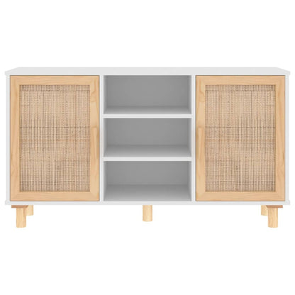 Sideboard Weiß 105x30x60 cm Massivholz Kiefer und Natur-Rattan - Pazzar.ch