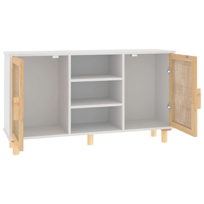 Sideboard Weiß 105x30x60 cm Massivholz Kiefer und Natur-Rattan - Pazzar.ch