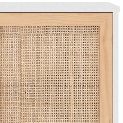 Sideboard Weiß 105x30x60 cm Massivholz Kiefer und Natur-Rattan - Pazzar.ch