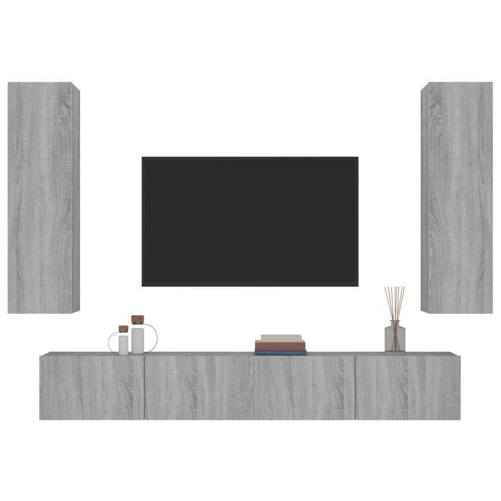 4-tlg. TV-Schrank-Set Grau Sonoma Holzwerkstoff - Pazzar.ch