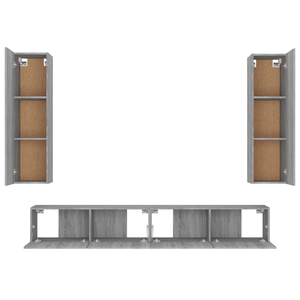 4-tlg. TV-Schrank-Set Grau Sonoma Holzwerkstoff - Pazzar.ch