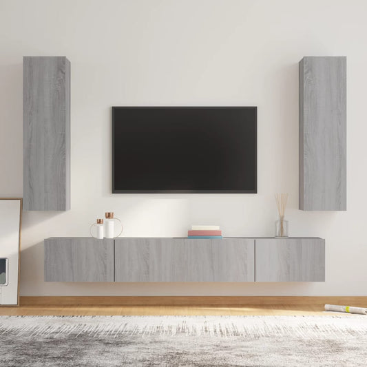 4-tlg. TV-Schrank-Set Grau Sonoma Holzwerkstoff - Pazzar.ch