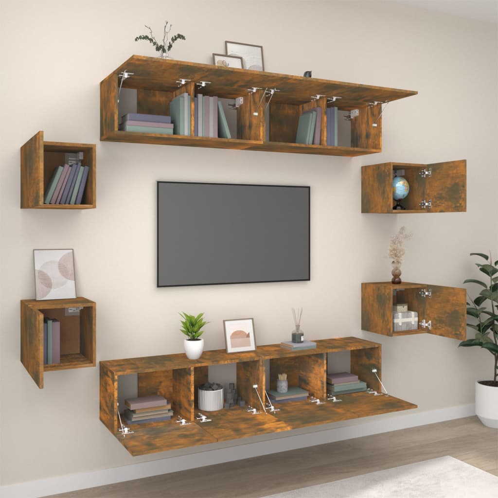 8-tlg. TV-Schrank-Set Räuchereiche Holzwerkstoff - Pazzar.ch