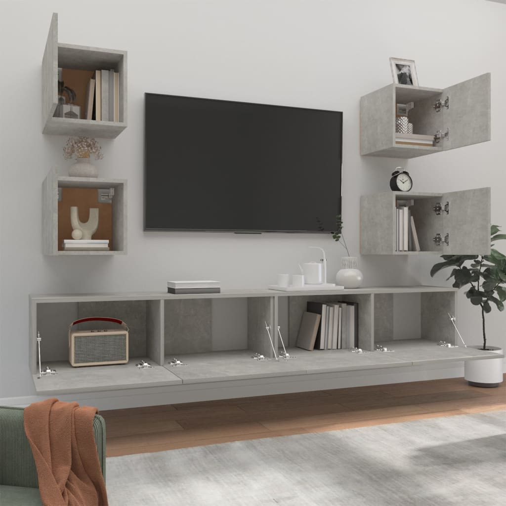 6-tlg. TV-Schrank-Set Betongrau Holzwerkstoff - Pazzar.ch