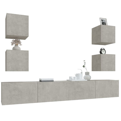 6-tlg. TV-Schrank-Set Betongrau Holzwerkstoff - Pazzar.ch