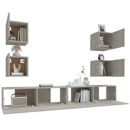 6-tlg. TV-Schrank-Set Betongrau Holzwerkstoff - Pazzar.ch