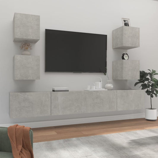 6-tlg. TV-Schrank-Set Betongrau Holzwerkstoff - Pazzar.ch