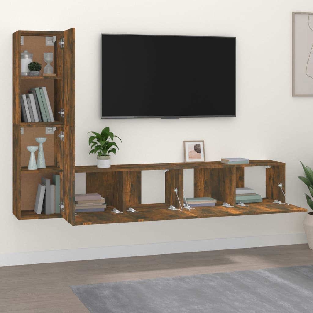 4-tlg. TV-Schrank-Set Räuchereiche Holzwerkstoff - Pazzar.ch