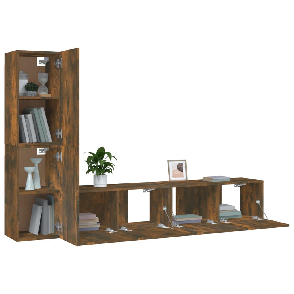 4-tlg. TV-Schrank-Set Räuchereiche Holzwerkstoff - Pazzar.ch
