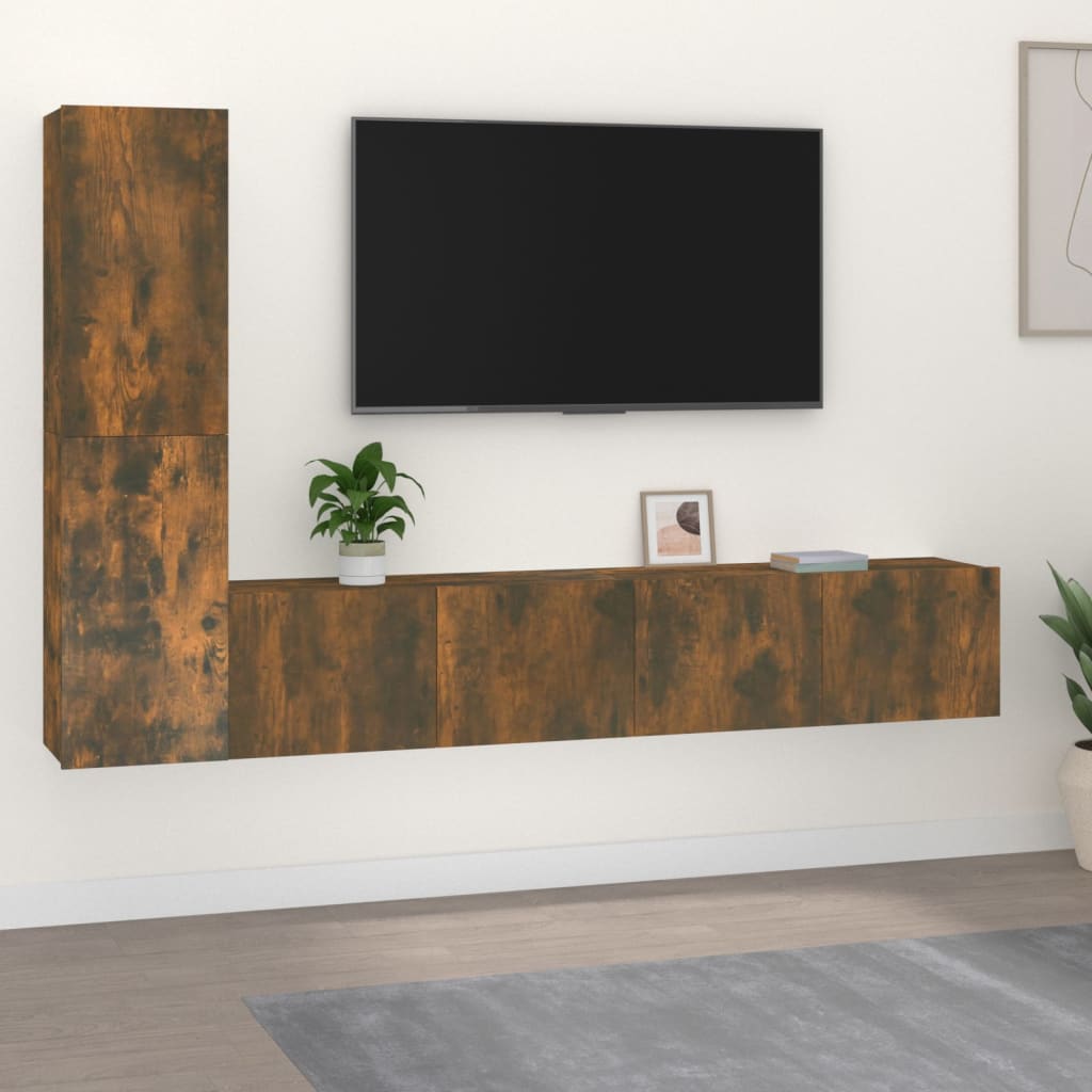 4-tlg. TV-Schrank-Set Räuchereiche Holzwerkstoff - Pazzar.ch