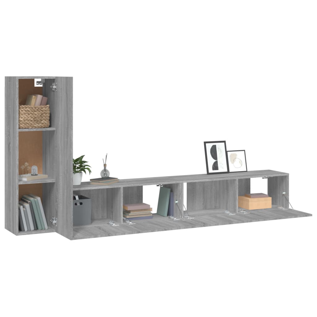 3-tlg. TV-Schrank-Set Grau Sonoma Holzwerkstoff - Pazzar.ch