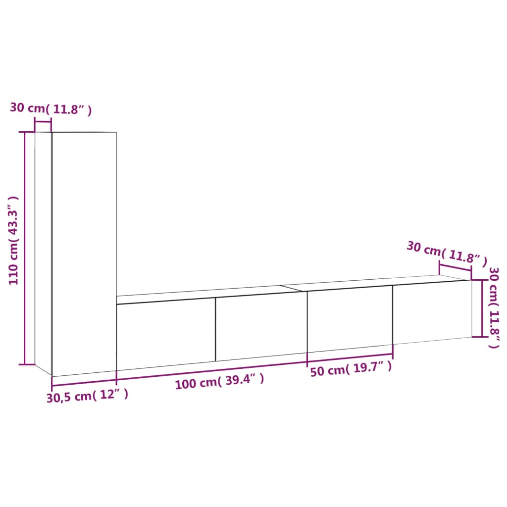 3-tlg. TV-Schrank-Set Grau Sonoma Holzwerkstoff - Pazzar.ch