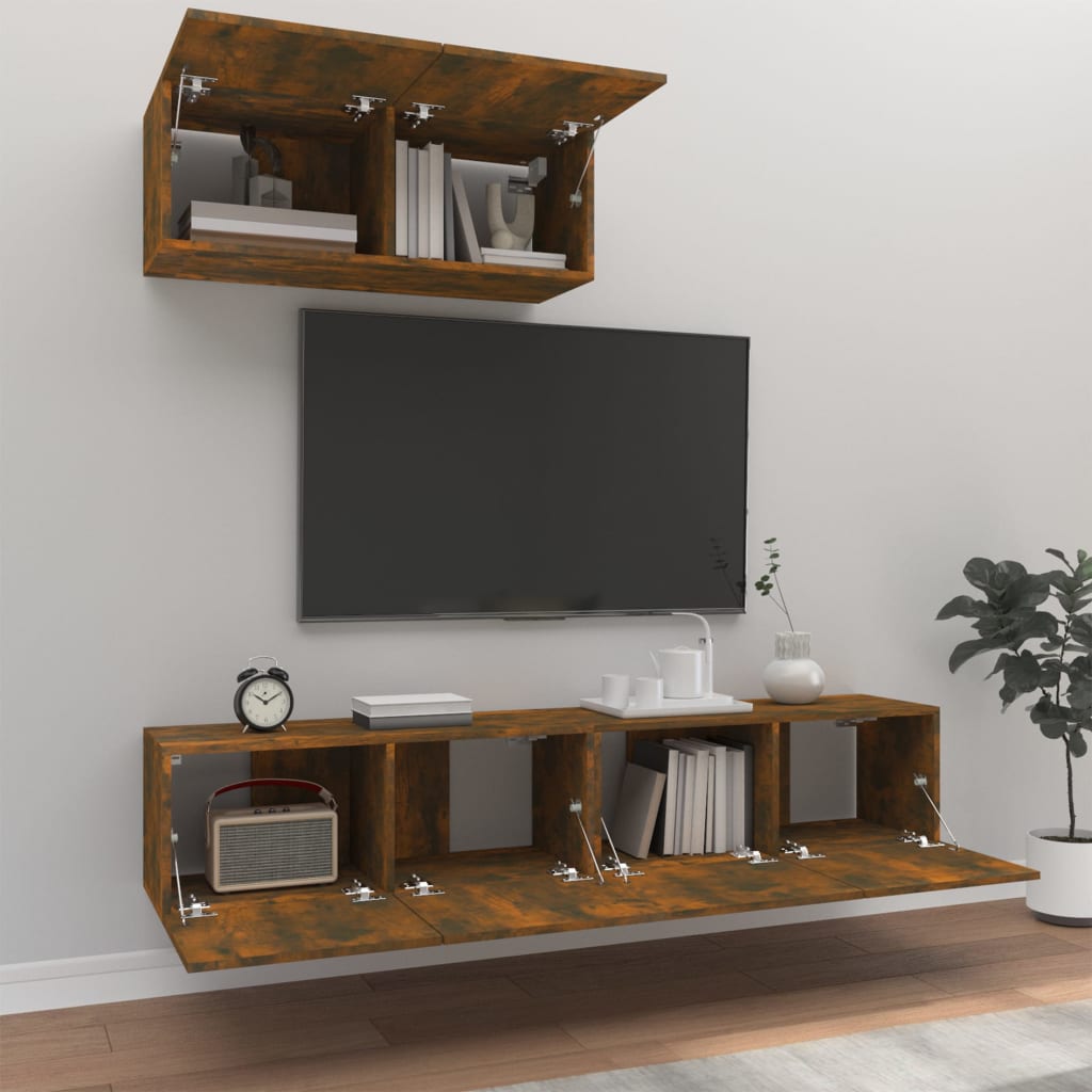 3-tlg. TV-Schrank-Set Räuchereiche Holzwerkstoff - Pazzar.ch