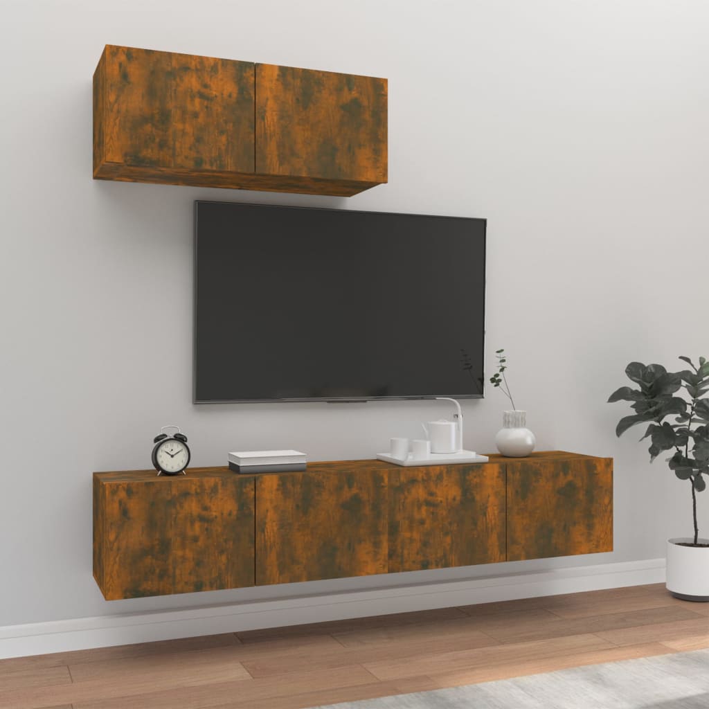 3-tlg. TV-Schrank-Set Räuchereiche Holzwerkstoff - Pazzar.ch