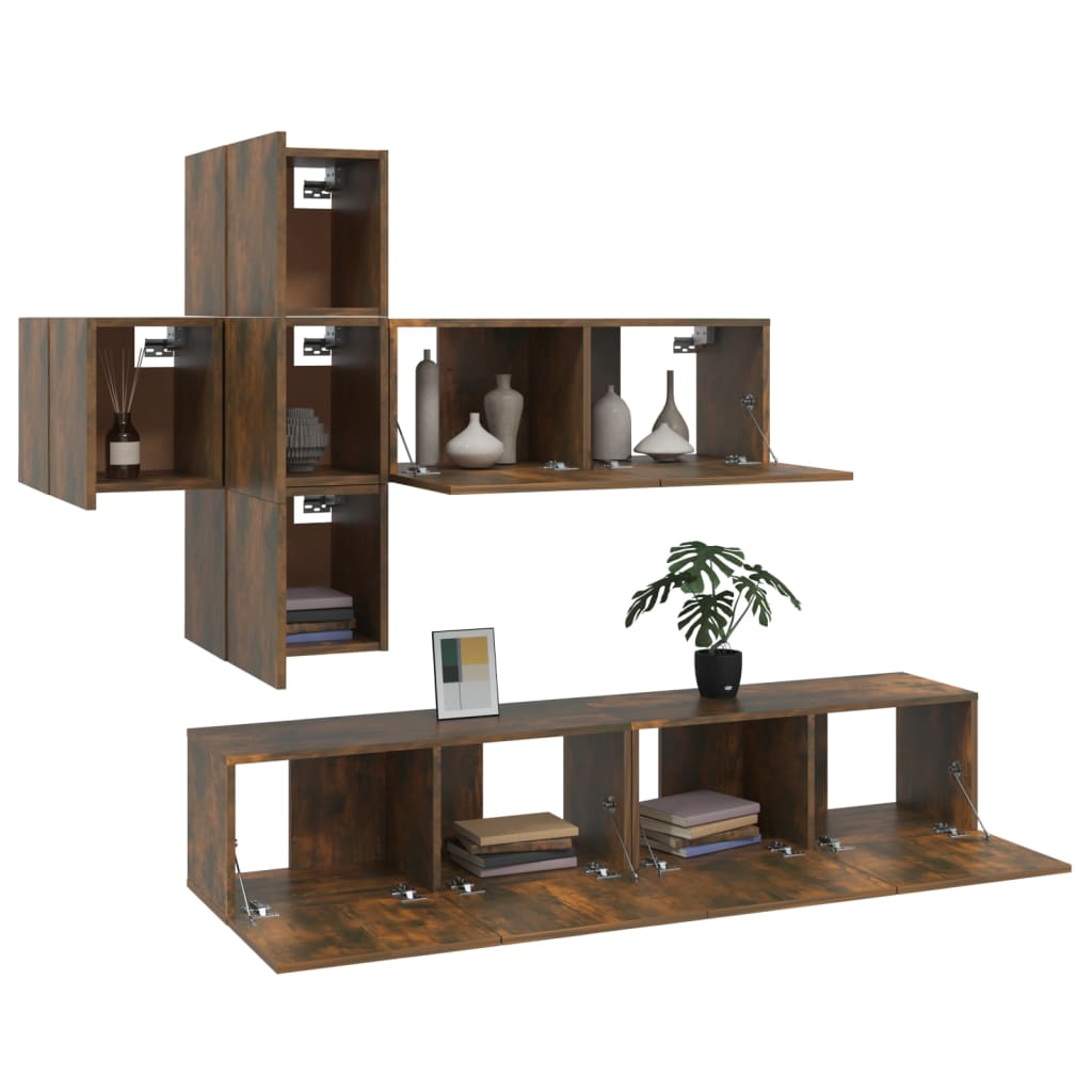 7-tlg. TV-Schrank-Set Räuchereiche Holzwerkstoff - Pazzar.ch