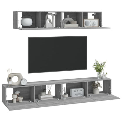4-tlg. TV-Schrank-Set Grau Sonoma Holzwerkstoff - Pazzar.ch