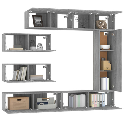 7-tlg. TV-Schrank-Set Grau Sonoma Holzwerkstoff - Pazzar.ch