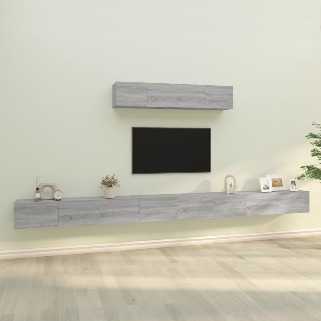 6-tlg. TV-Schrank-Set Grau Sonoma Holzwerkstoff - Pazzar.ch