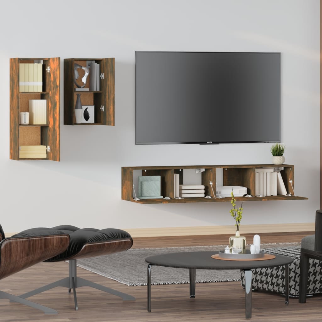 4-tlg. TV-Schrank-Set Räuchereiche Holzwerkstoff - Pazzar.ch