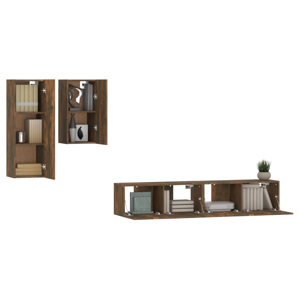 4-tlg. TV-Schrank-Set Räuchereiche Holzwerkstoff - Pazzar.ch