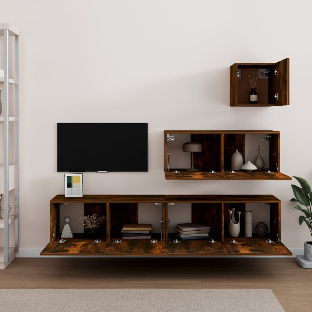 4-tlg. TV-Schrank-Set Räuchereiche Holzwerkstoff - Pazzar.ch