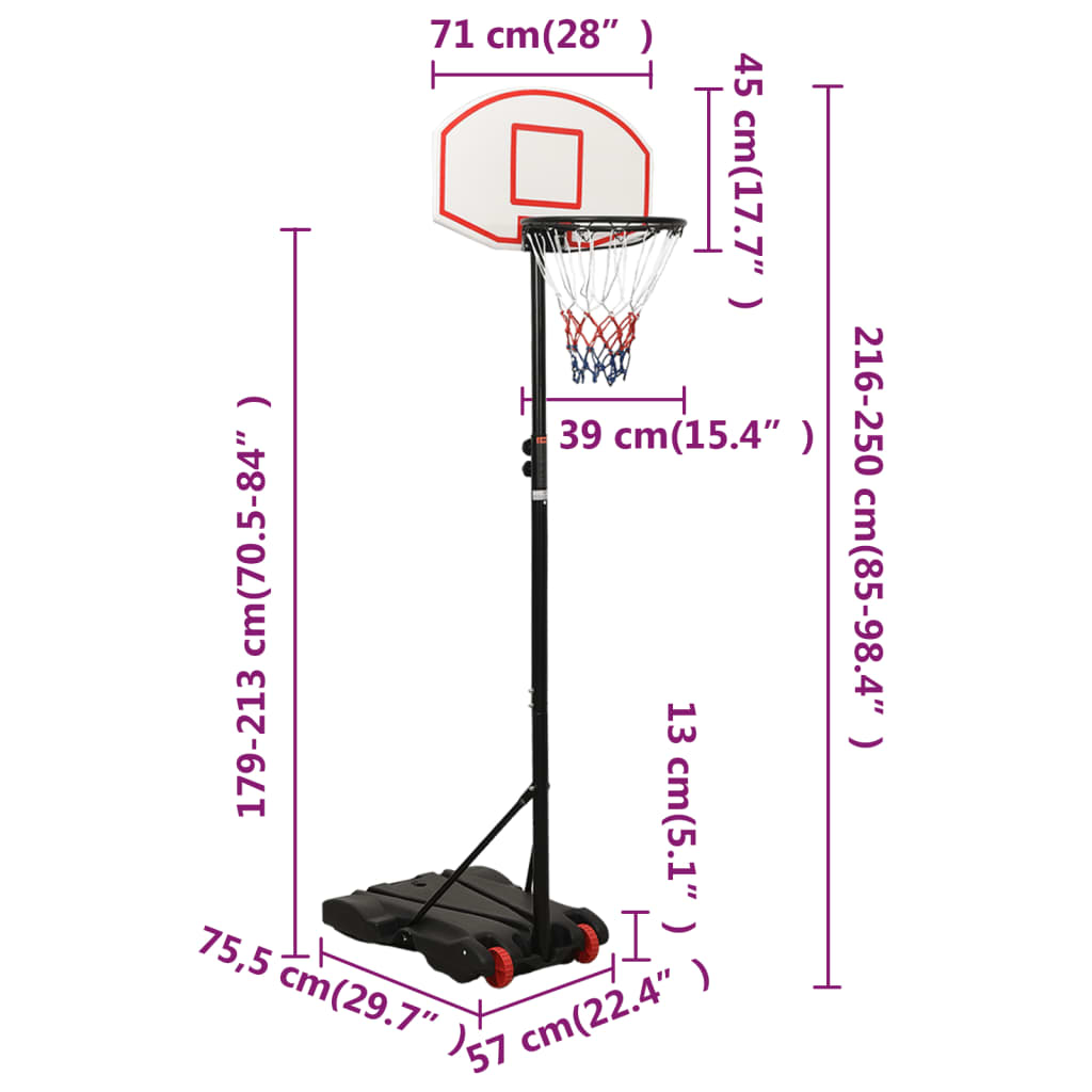 Basketballständer Weiß 216-250 cm Polyethylen - Pazzar.ch