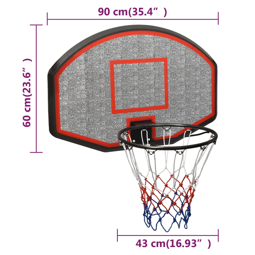 Basketballkorb Schwarz 90x60x2 cm Polyethylen - Pazzar.ch