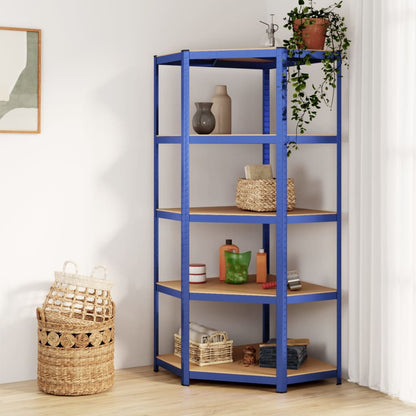 Eckregal mit 5 Böden Blau Stahl & Holzwerkstoff - Pazzar.ch