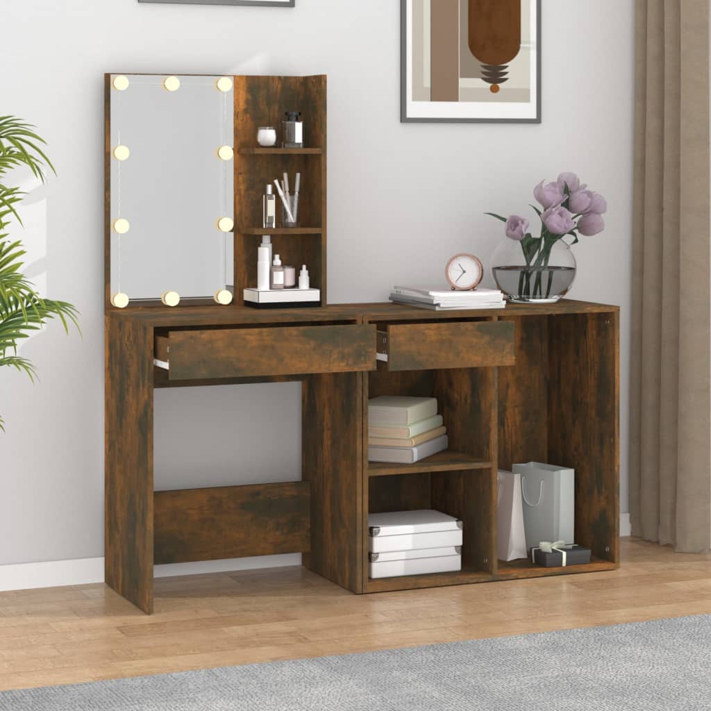 LED-Schminktisch mit Schrank Räuchereiche Holzwerkstoff - Pazzar.ch