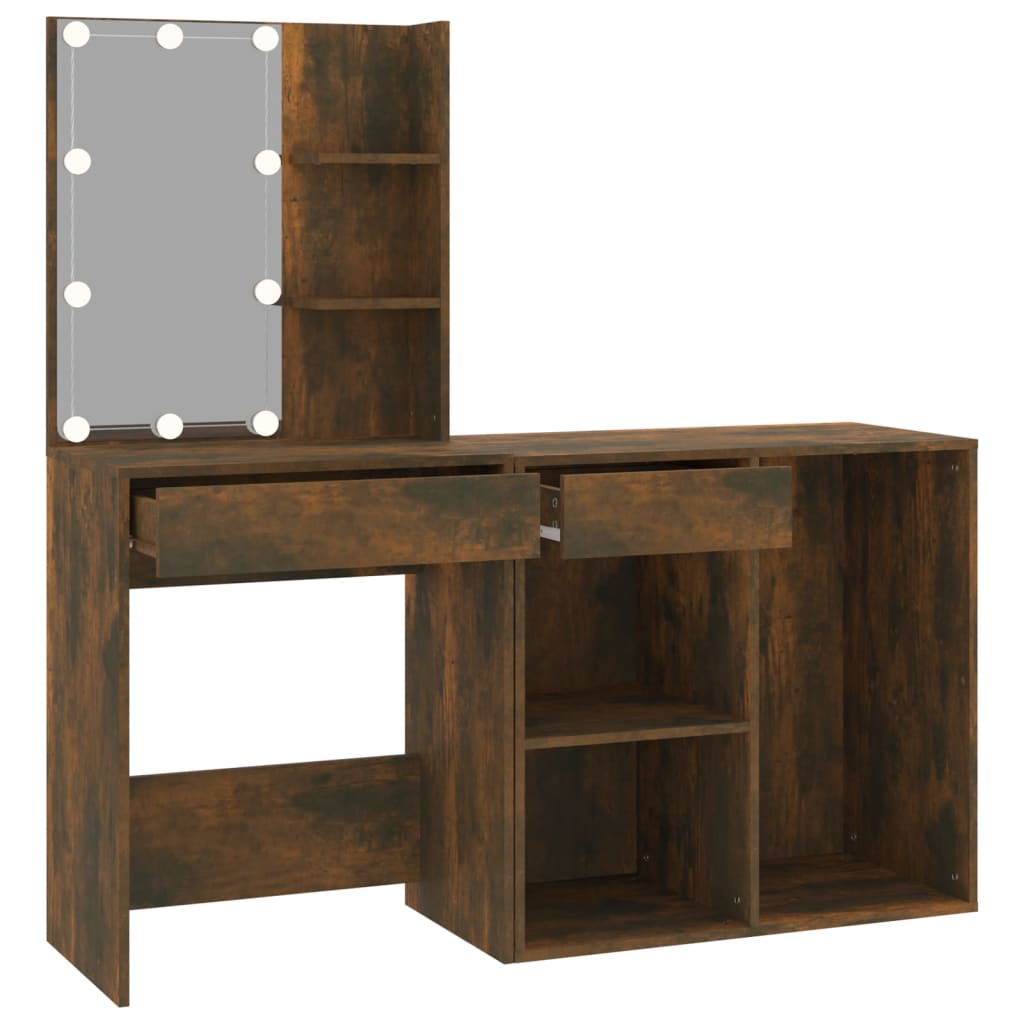 LED-Schminktisch mit Schrank Räuchereiche Holzwerkstoff - Pazzar.ch