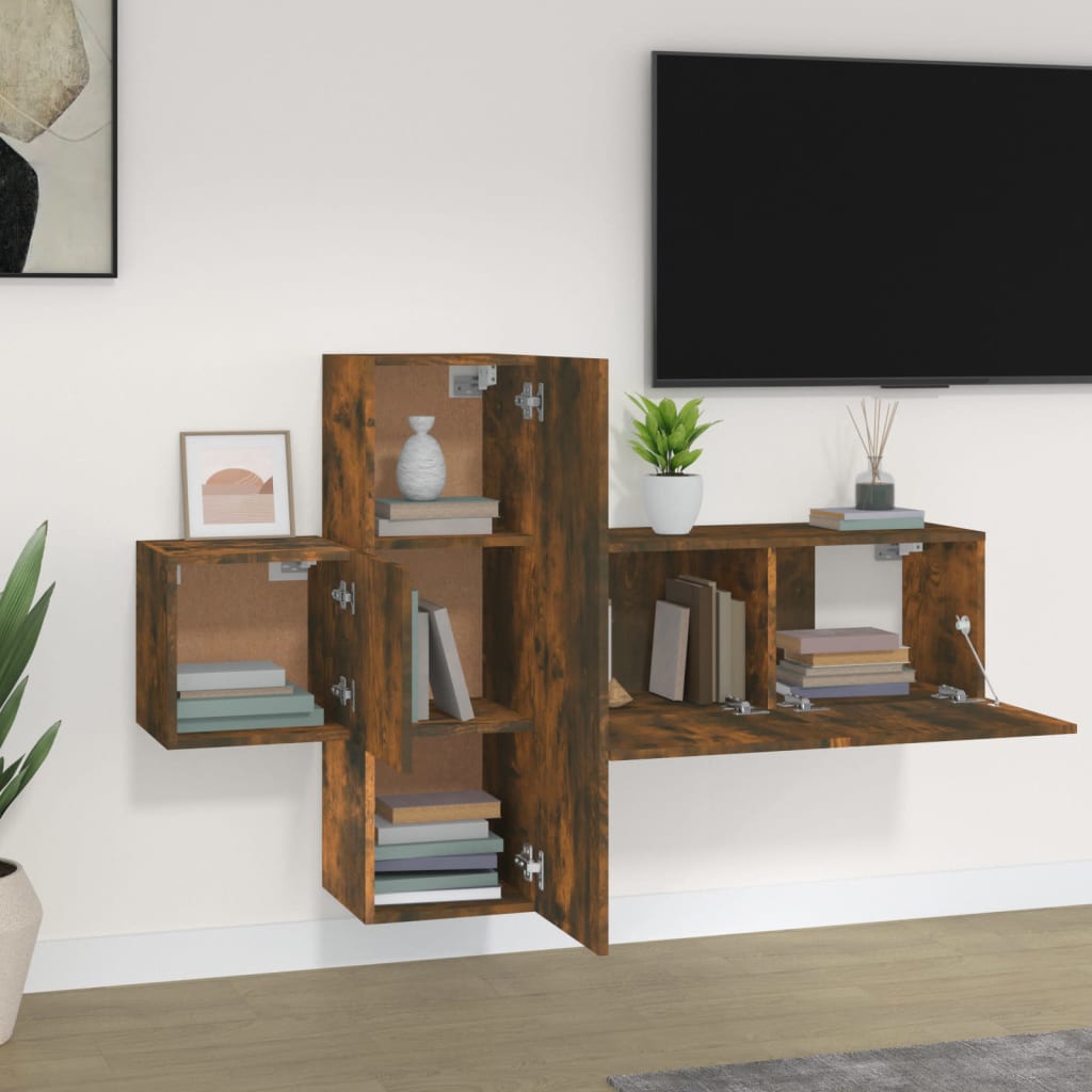 3-tlg. TV-Schrank-Set Räuchereiche Holzwerkstoff - Pazzar.ch