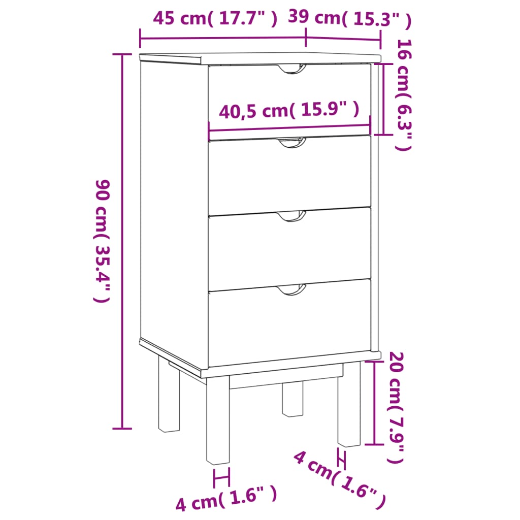 Schubladenschrank OTTA 45x39x90 cm Massivholz - Pazzar.ch