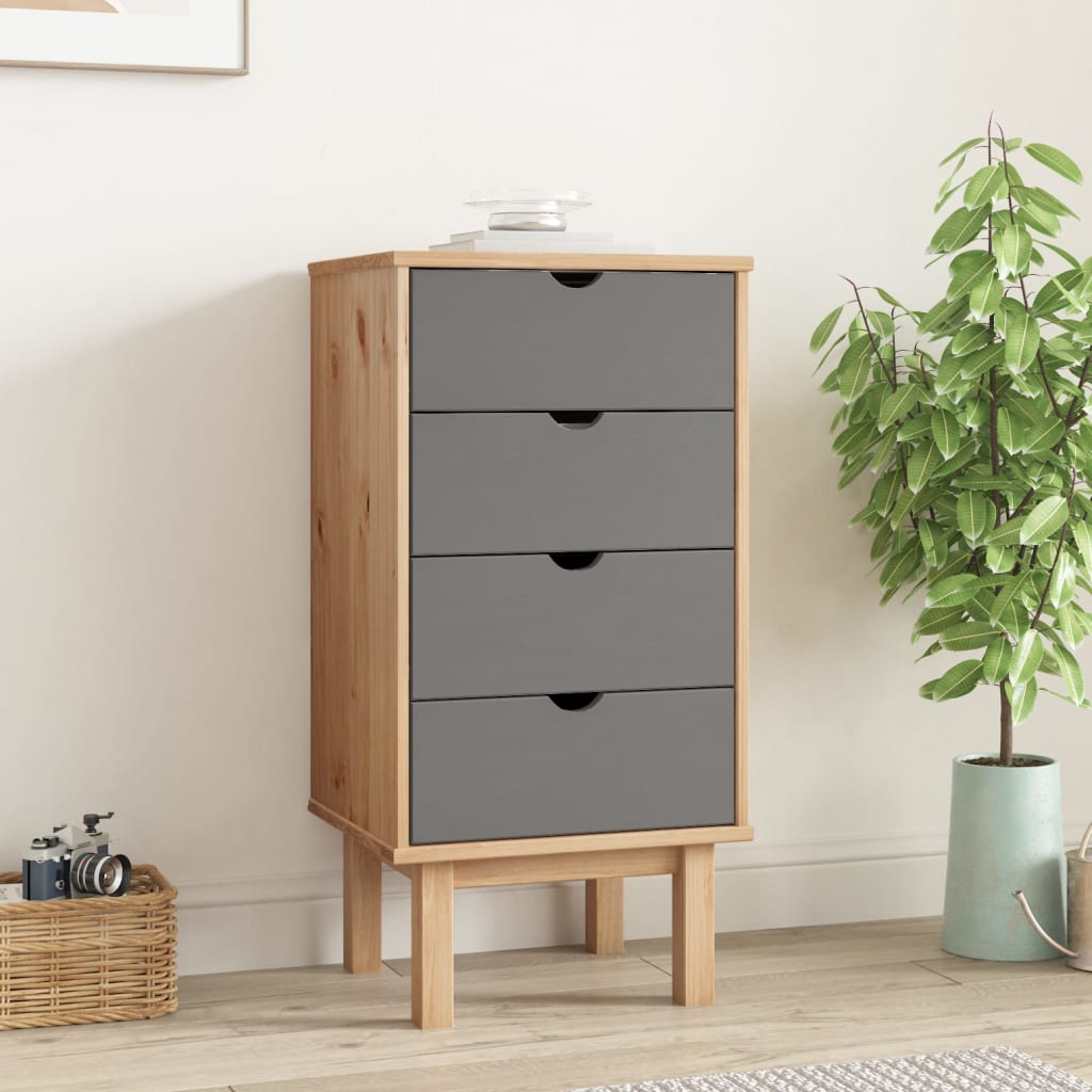 Schubladenschrank OTTA Braun&Grau 45x39x90 cm Massivholz - Pazzar.ch
