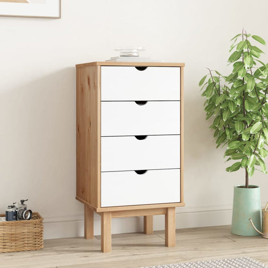 Schubladenschrank OTTA Braun&Weiß 46x39,5x90 cm Massivholz - Pazzar.ch