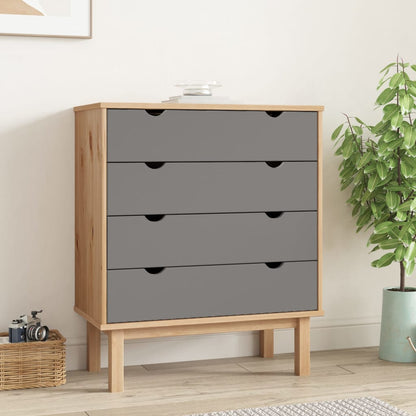 Schubladenschrank OTTA Braun&Grau 76,5x39,5x90 cm Massivholz - Pazzar.ch