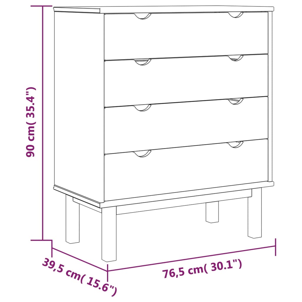 Schubladenschrank OTTA Braun&Weiß 76,5x39,5x90 cm Massivholz - Pazzar.ch