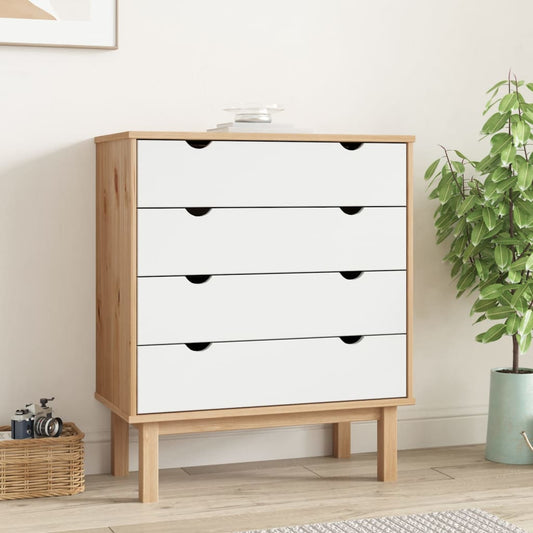 Schubladenschrank OTTA Braun&Weiß 76,5x39,5x90 cm Massivholz - Pazzar.ch