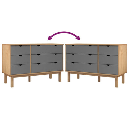 Schubladenschrank OTTA Braun & Grau 111x43x73,5 cm Massivholz - Pazzar.ch