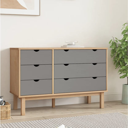 Schubladenschrank OTTA Braun & Grau 111x43x73,5 cm Massivholz - Pazzar.ch