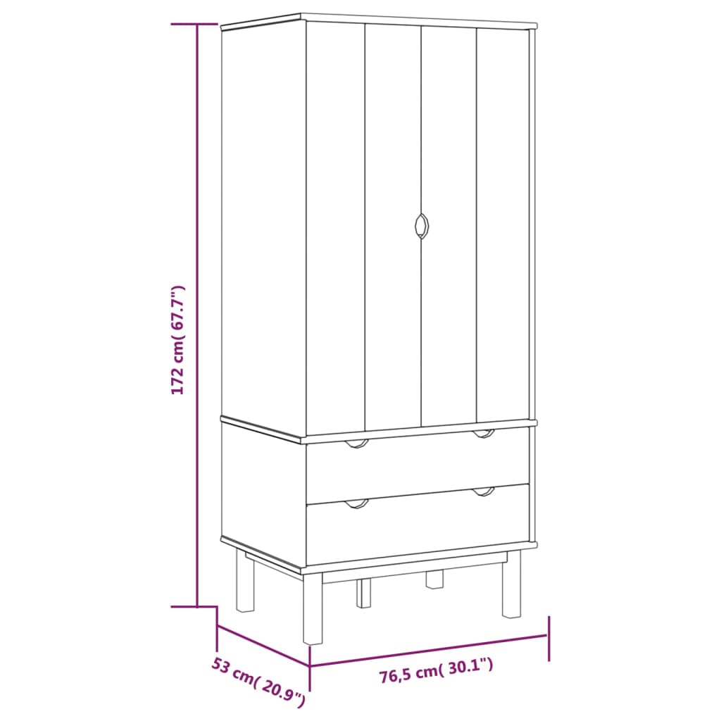 Kleiderschrank OTTA 76,5x53x172 cm Massivholz Kiefer - Pazzar.ch