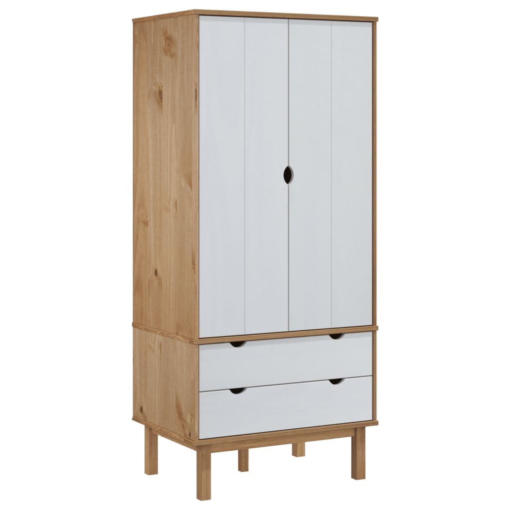Kleiderschrank OTTA Braun&Weiß 76,5x53x172 cm Massivholz Kiefer - Pazzar.ch