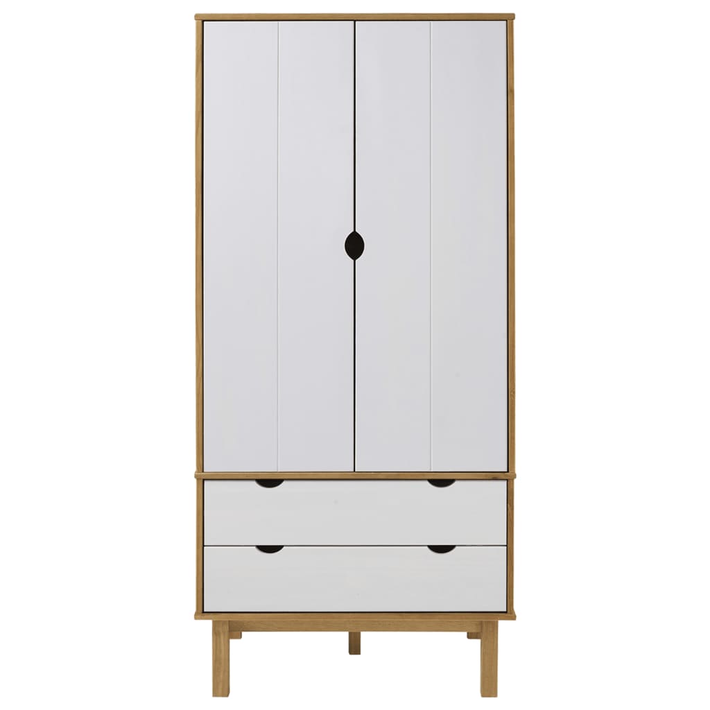 Kleiderschrank OTTA Braun&Weiß 76,5x53x172 cm Massivholz Kiefer - Pazzar.ch
