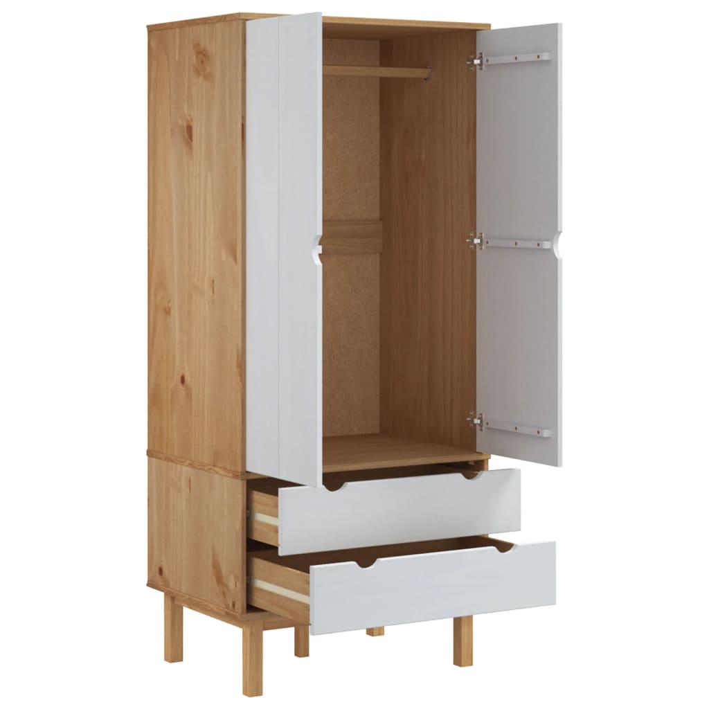 Kleiderschrank OTTA Braun&Weiß 76,5x53x172 cm Massivholz Kiefer - Pazzar.ch