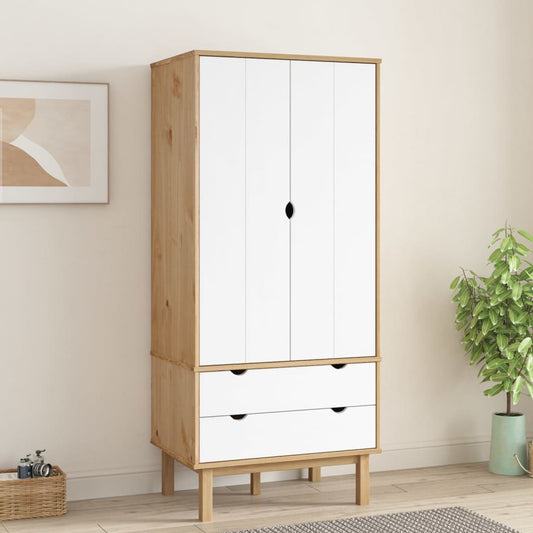 Kleiderschrank OTTA Braun&Weiß 76,5x53x172 cm Massivholz Kiefer - Pazzar.ch