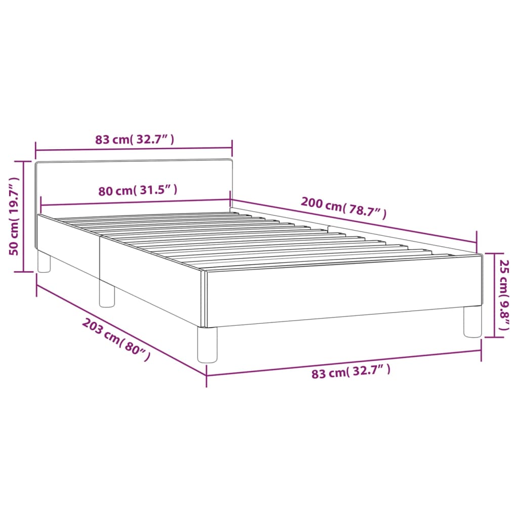 Bettgestell mit Kopfteil ohne Matratze Creme 80x200 cm