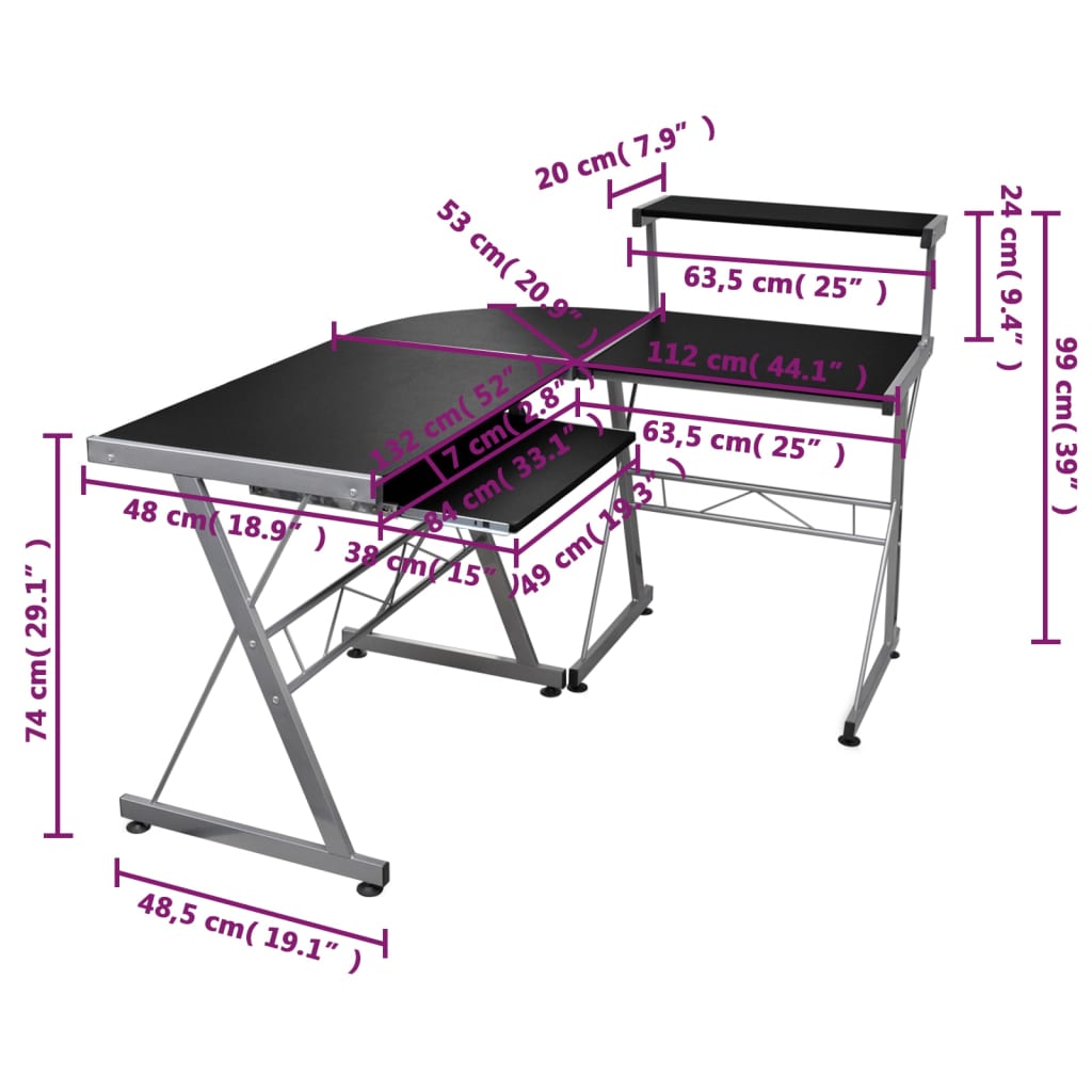 Eck-Computertisch Schwarz 132x112x99 cm Holzwerkstoff - Pazzar.ch