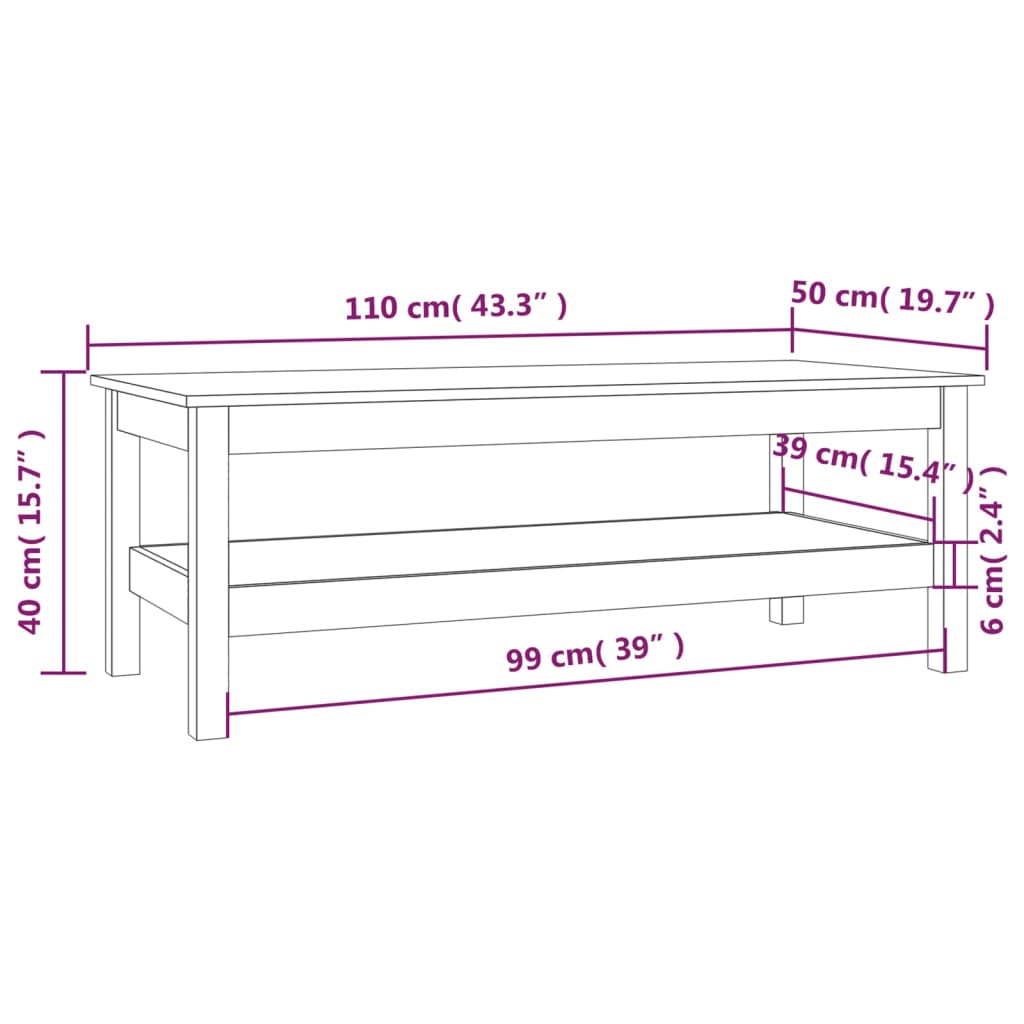 Couchtisch Honigbraun 110x50x40 cm Massivholz Kiefer - Pazzar.ch