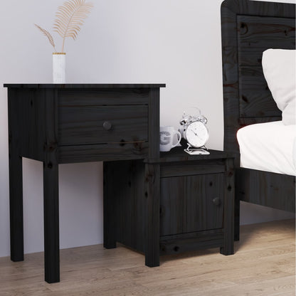 Nachttisch Schwarz 79,5x38x65,5 cm Massivholz Kiefer - Pazzar.ch