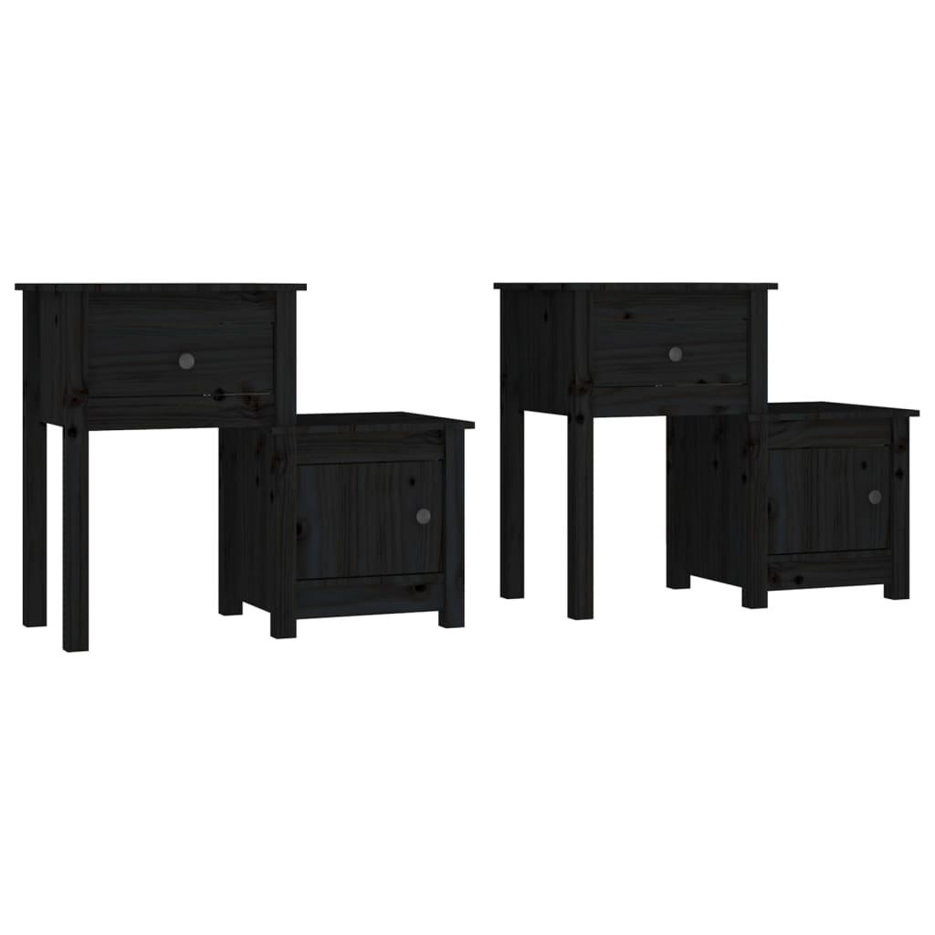 Nachttische 2 Stk. Schwarz 79,5x38x65,5 cm Massivholz Kiefer - Pazzar.ch