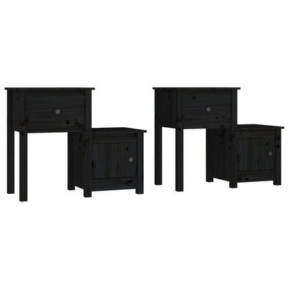Nachttische 2 Stk. Schwarz 79,5x38x65,5 cm Massivholz Kiefer - Pazzar.ch